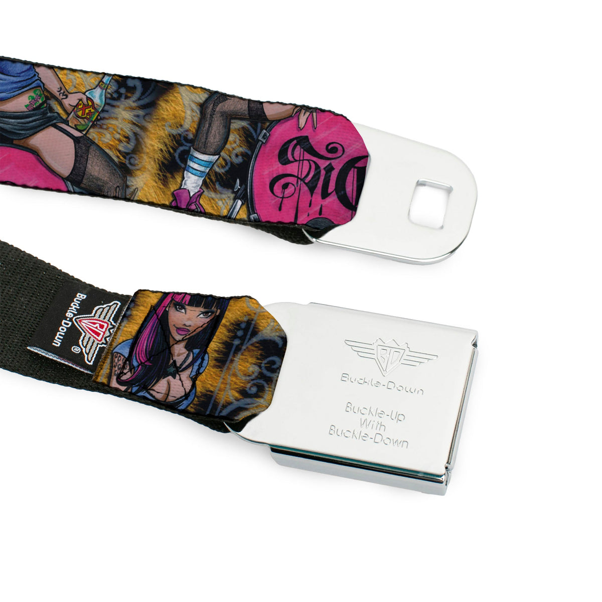 SEXY INK GIRLS Full Color Black White Seatbelt Belt - Allyson Webbing