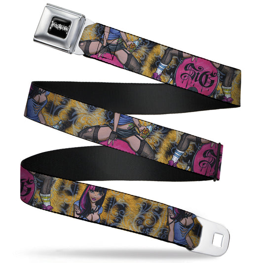 SEXY INK GIRLS Full Color Black White Seatbelt Belt - Allyson Webbing