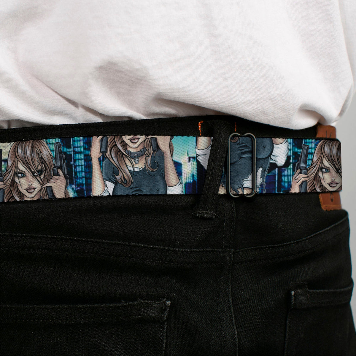 SEXY INK GIRLS Full Color Black White Seatbelt Belt - Gutter Sluts Webbing