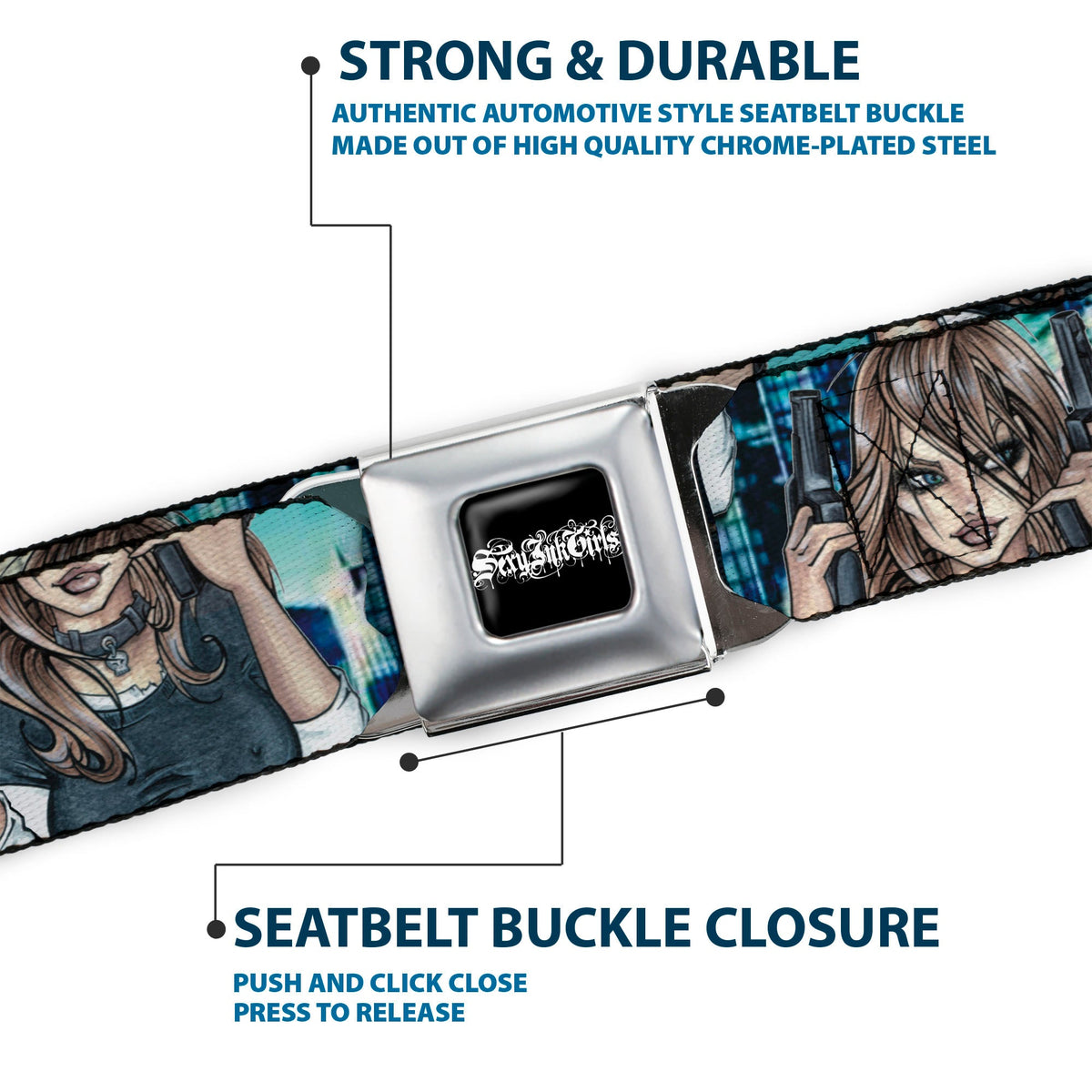 SEXY INK GIRLS Full Color Black White Seatbelt Belt - Gutter Sluts Webbing