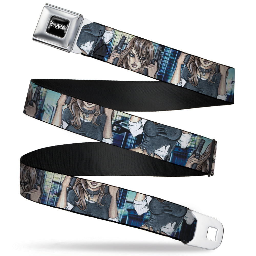 SEXY INK GIRLS Full Color Black White Seatbelt Belt - Gutter Sluts Webbing