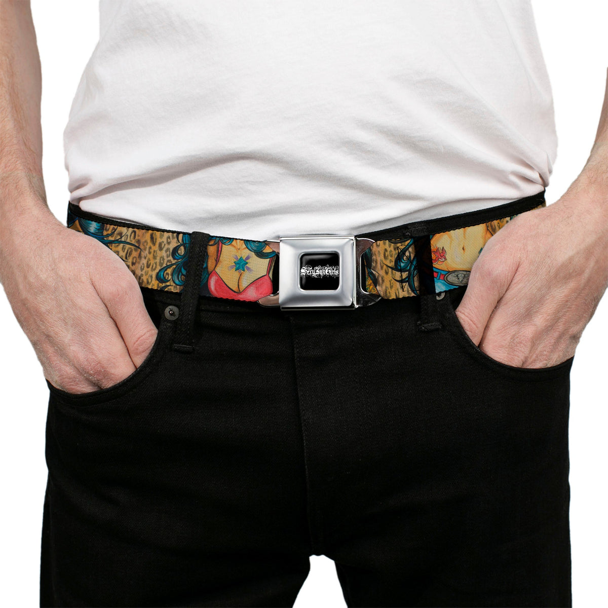 SEXY INK GIRLS Full Color Black White Seatbelt Belt - Leah Webbing