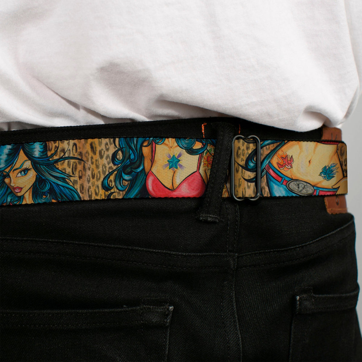SEXY INK GIRLS Full Color Black White Seatbelt Belt - Leah Webbing