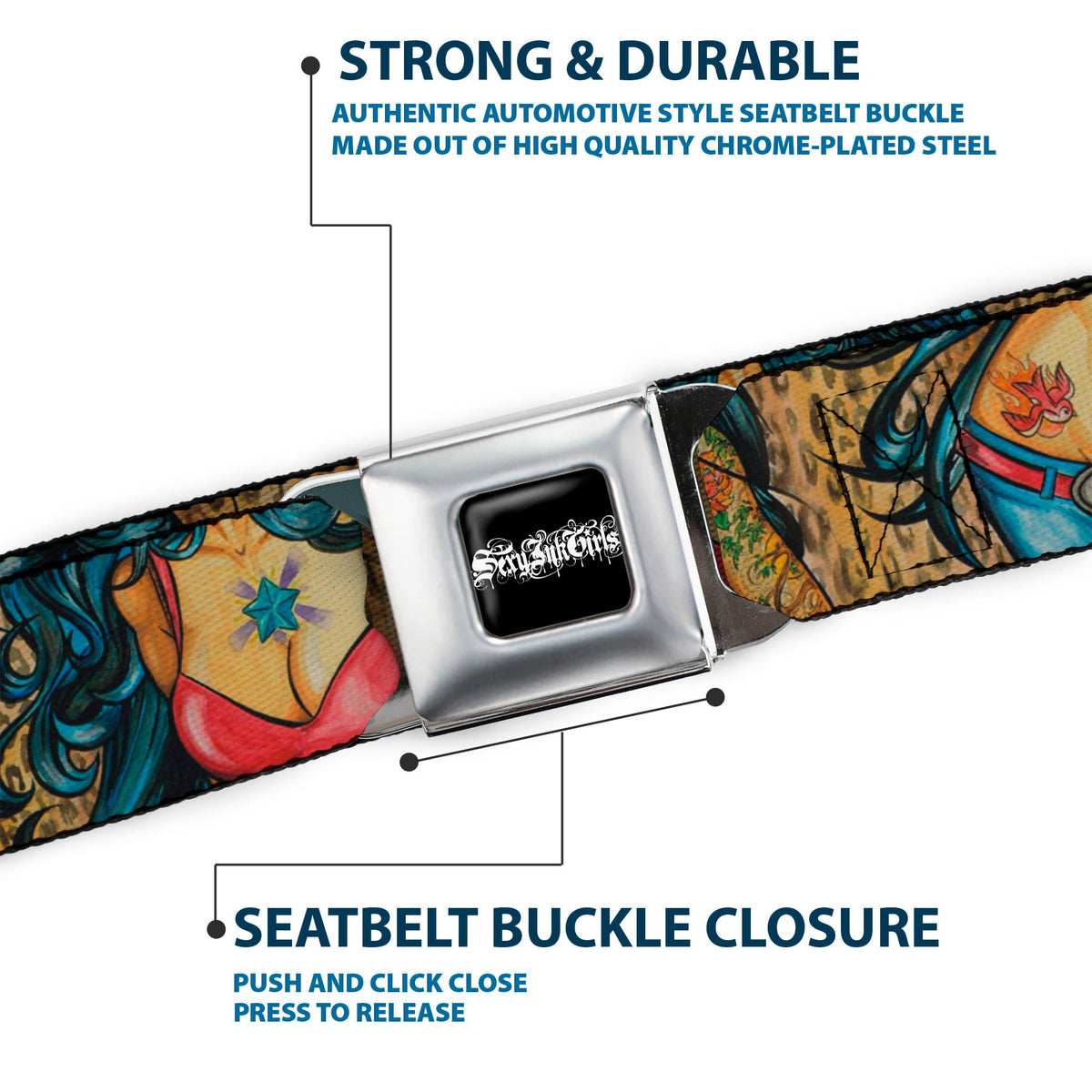 SEXY INK GIRLS Full Color Black White Seatbelt Belt - Leah Webbing