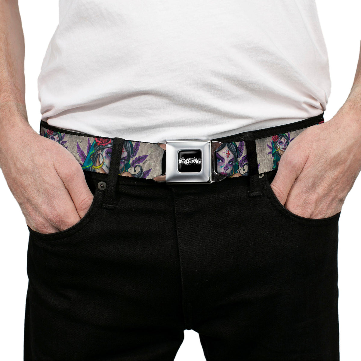 SEXY INK GIRLS Full Color Black White Seatbelt Belt - Muerta Webbing