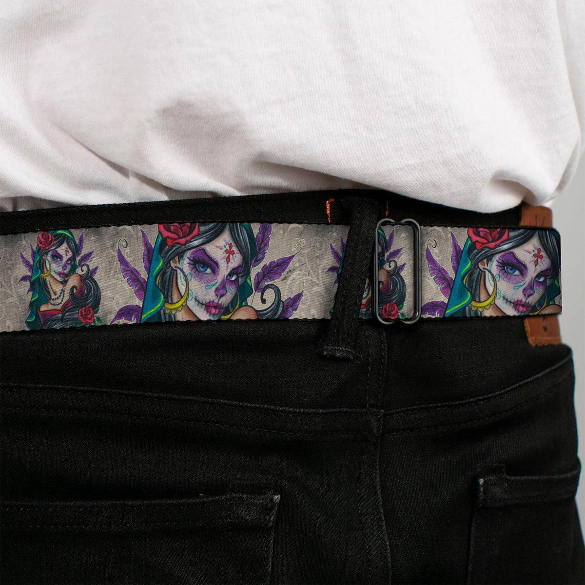 SEXY INK GIRLS Full Color Black White Seatbelt Belt - Muerta Webbing