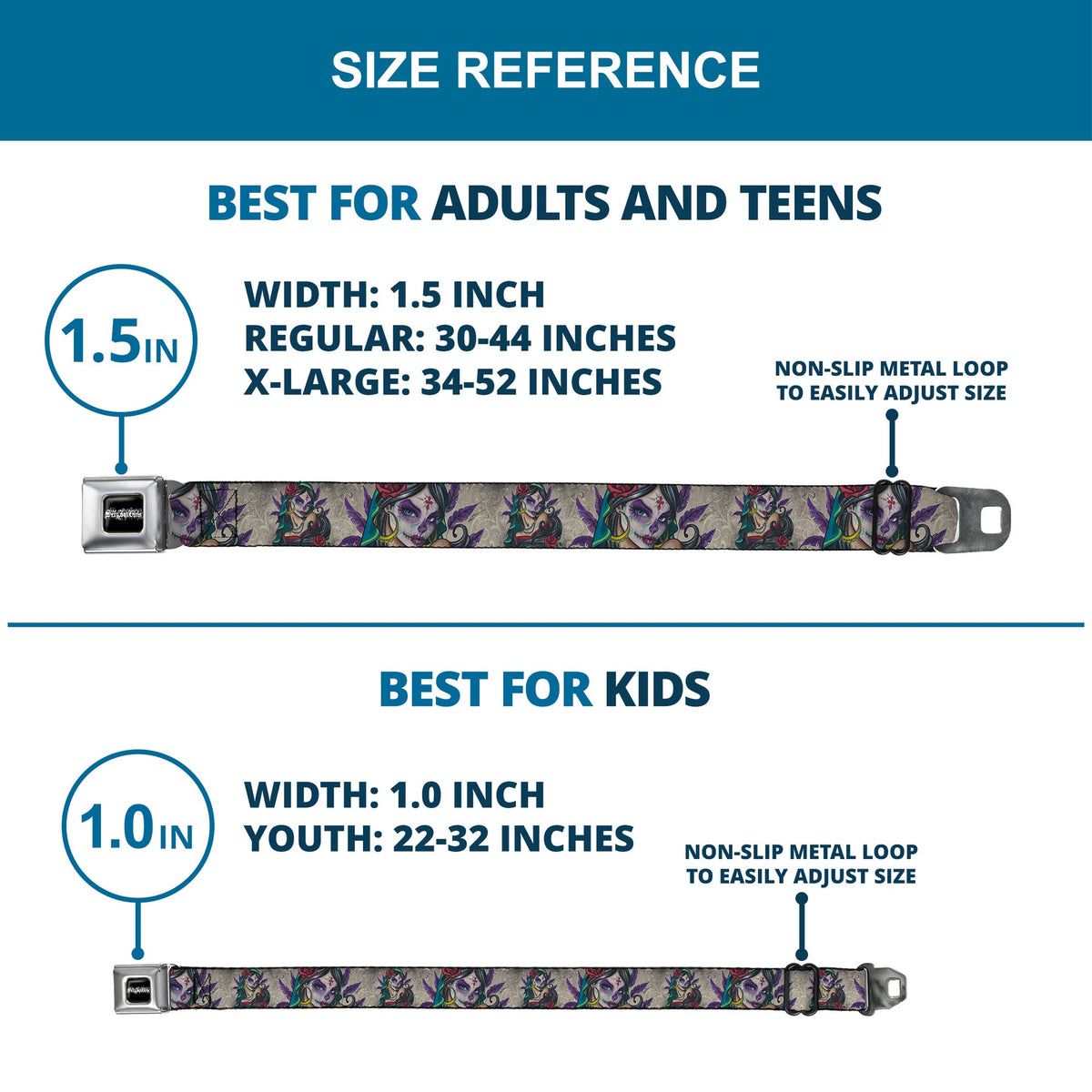 SEXY INK GIRLS Full Color Black White Seatbelt Belt - Muerta Webbing