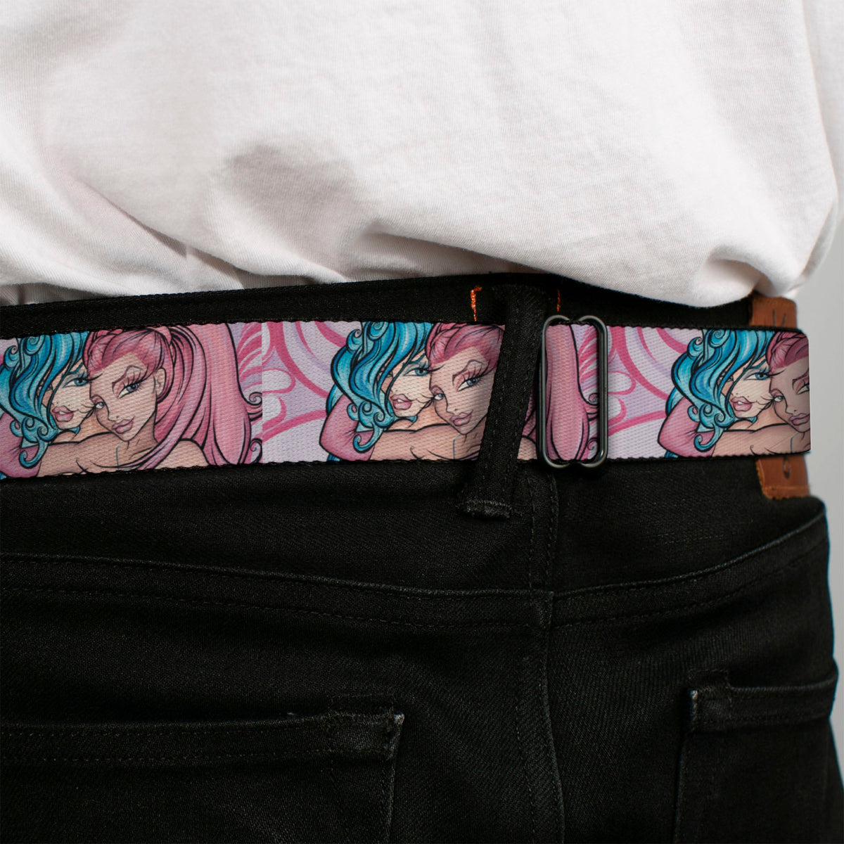 SEXY INK GIRLS Full Color Black White Seatbelt Belt - No Glove, No Love Webbing