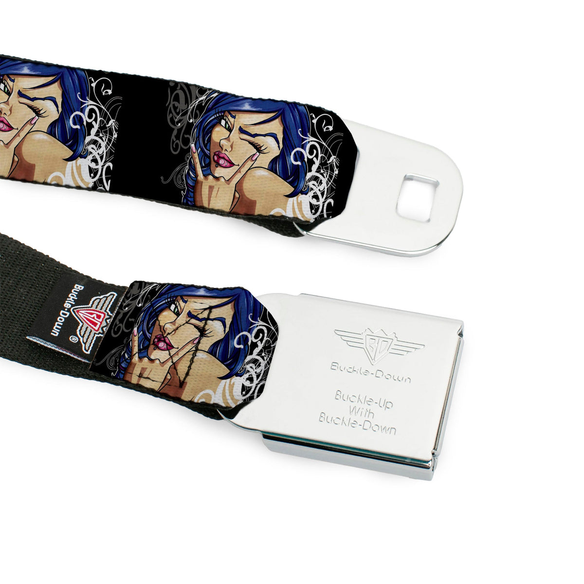 SEXY INK GIRLS Full Color Black White Seatbelt Belt - Rock & Roll Ink Webbing