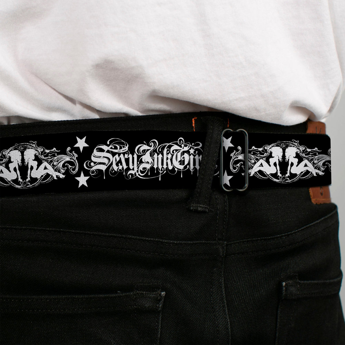 SEXY INK GIRLS Full Color Black White Seatbelt Belt - Sexy Bitch Webbing