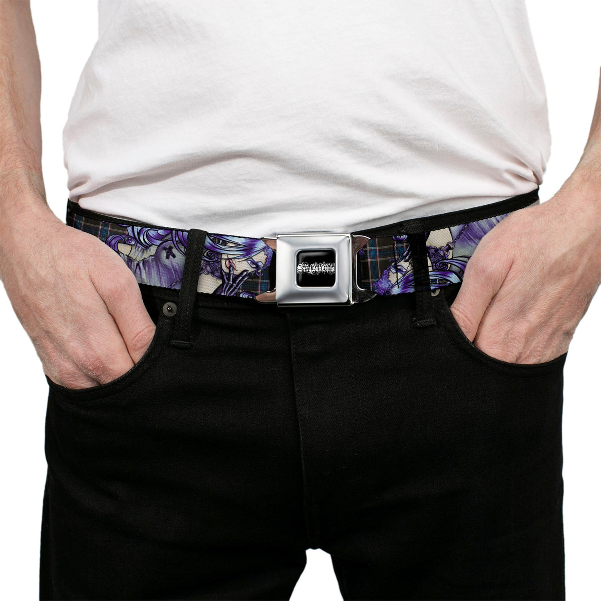 SEXY INK GIRLS Full Color Black White Seatbelt Belt - Sweet Lovely Death Webbing