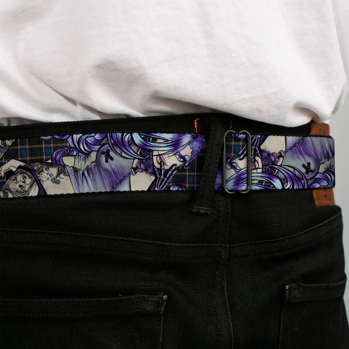 SEXY INK GIRLS Full Color Black White Seatbelt Belt - Sweet Lovely Death Webbing