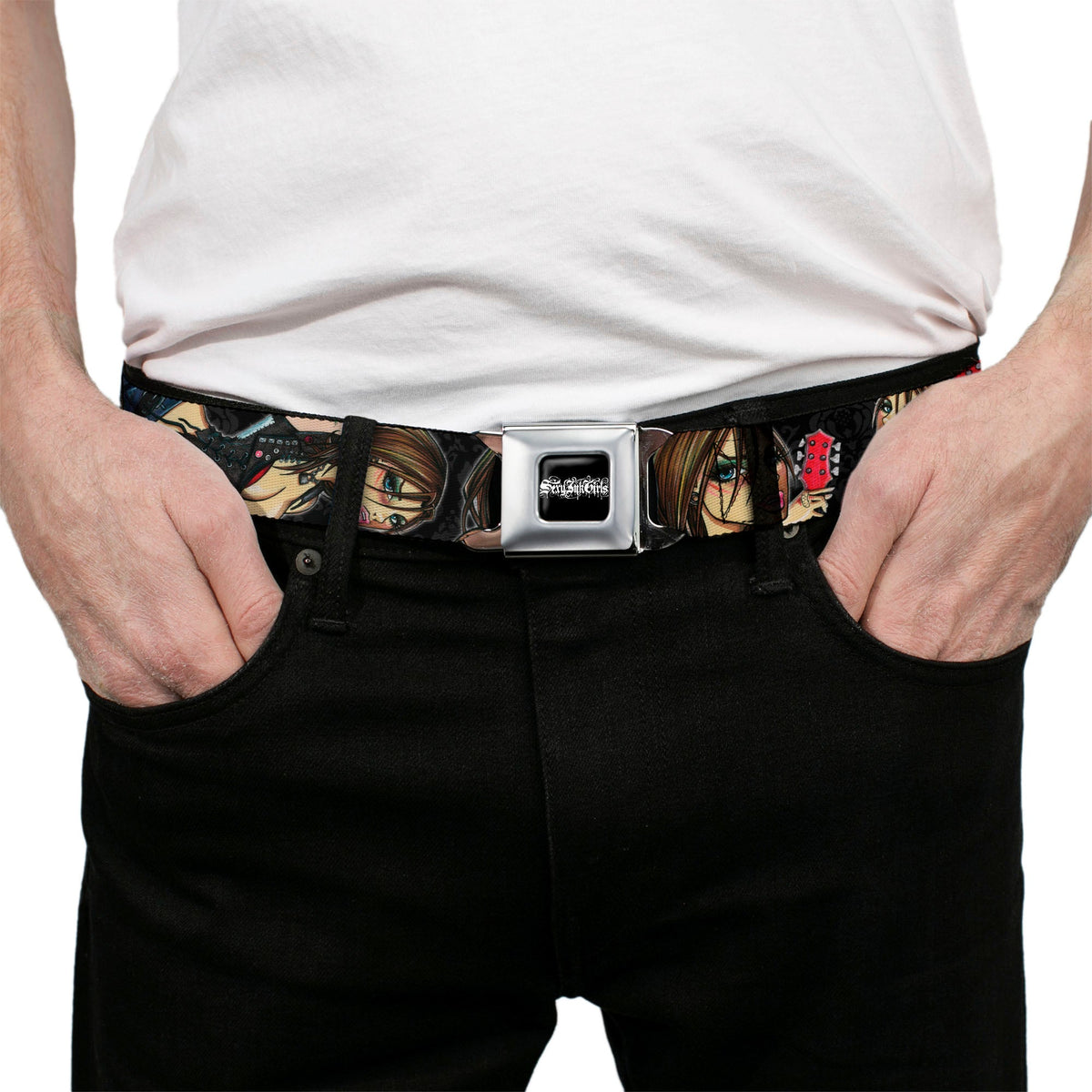 SEXY INK GIRLS Full Color Black White Seatbelt Belt - Jordan Webbing