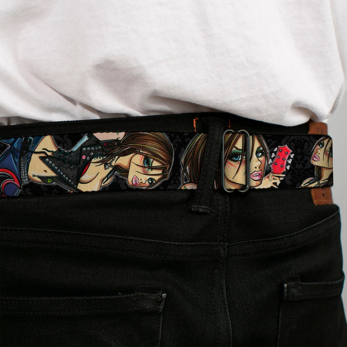 SEXY INK GIRLS Full Color Black White Seatbelt Belt - Jordan Webbing