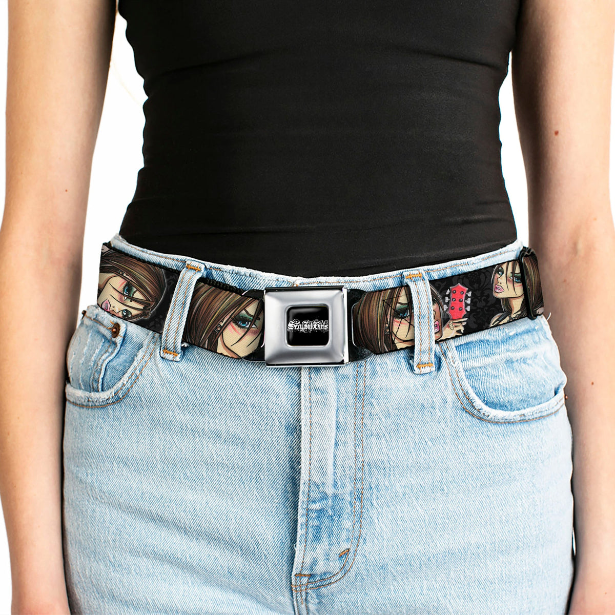SEXY INK GIRLS Full Color Black White Seatbelt Belt - Jordan Webbing