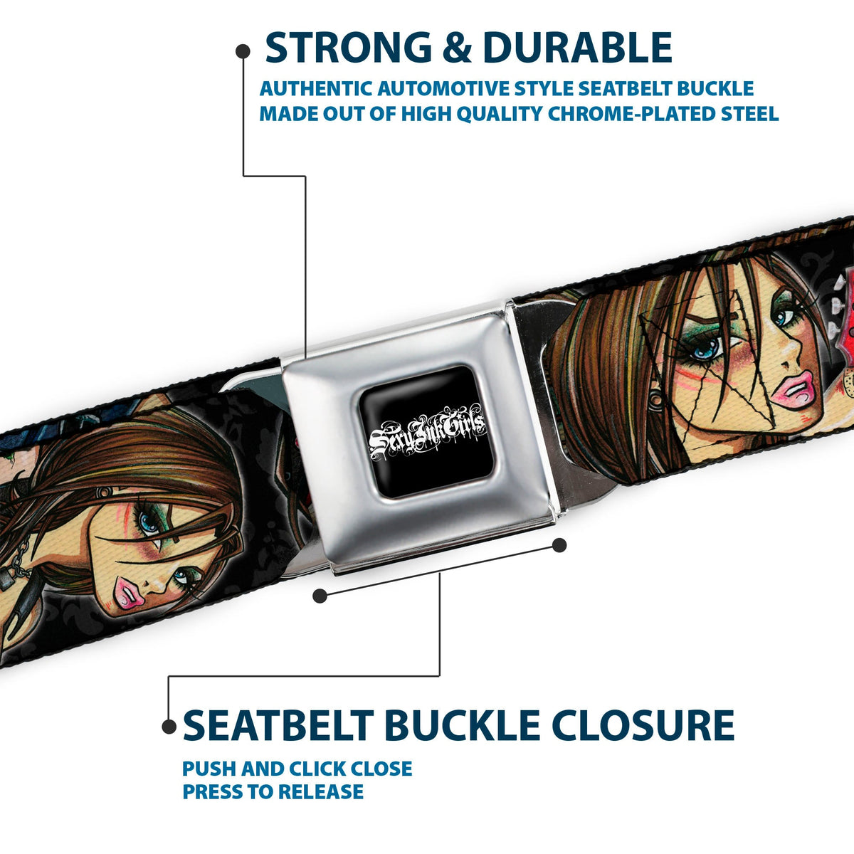 SEXY INK GIRLS Full Color Black White Seatbelt Belt - Jordan Webbing