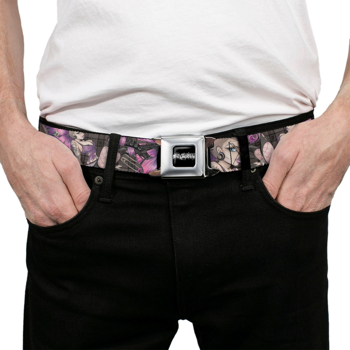 SEXY INK GIRLS Full Color Black White Seatbelt Belt - Pretty in Punk Webbing