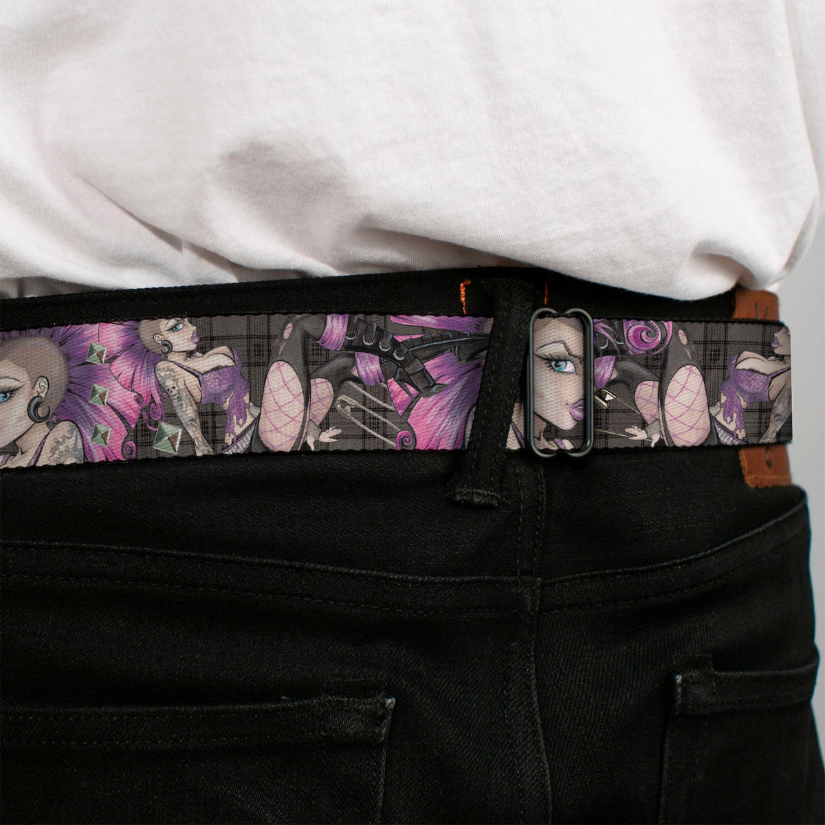 SEXY INK GIRLS Full Color Black White Seatbelt Belt - Pretty in Punk Webbing