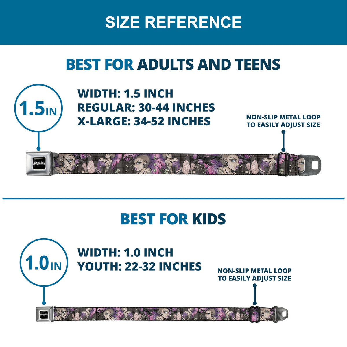 SEXY INK GIRLS Full Color Black White Seatbelt Belt - Pretty in Punk Webbing