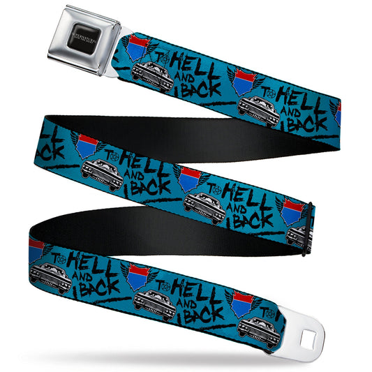 SUPERNATURAL-JOIN THE HUNT Full Color Black/White Seatbelt Belt - Supernatural Baby Car TO HELL AND BACK Collage Blue/Black Webbing