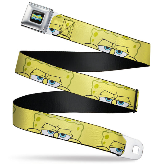 SpongeBob SquarePants Logo Full Color Black/Blues Seatbelt Belt - SpongeBob SquarePants Close-Up Face Yellow Webbing