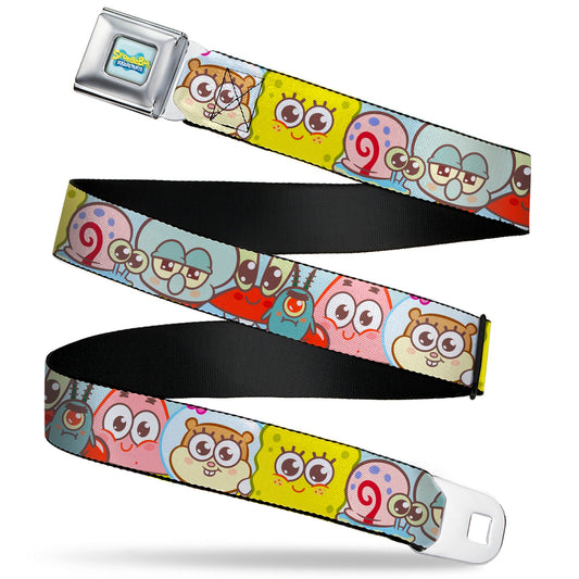 SPONGEBOB SQUAREPANTS Title Logo Full Color Blues/Yellow Seatbelt Belt - SpongeBob SquarePants and Friends Close-Up Face Light Blue Webbing