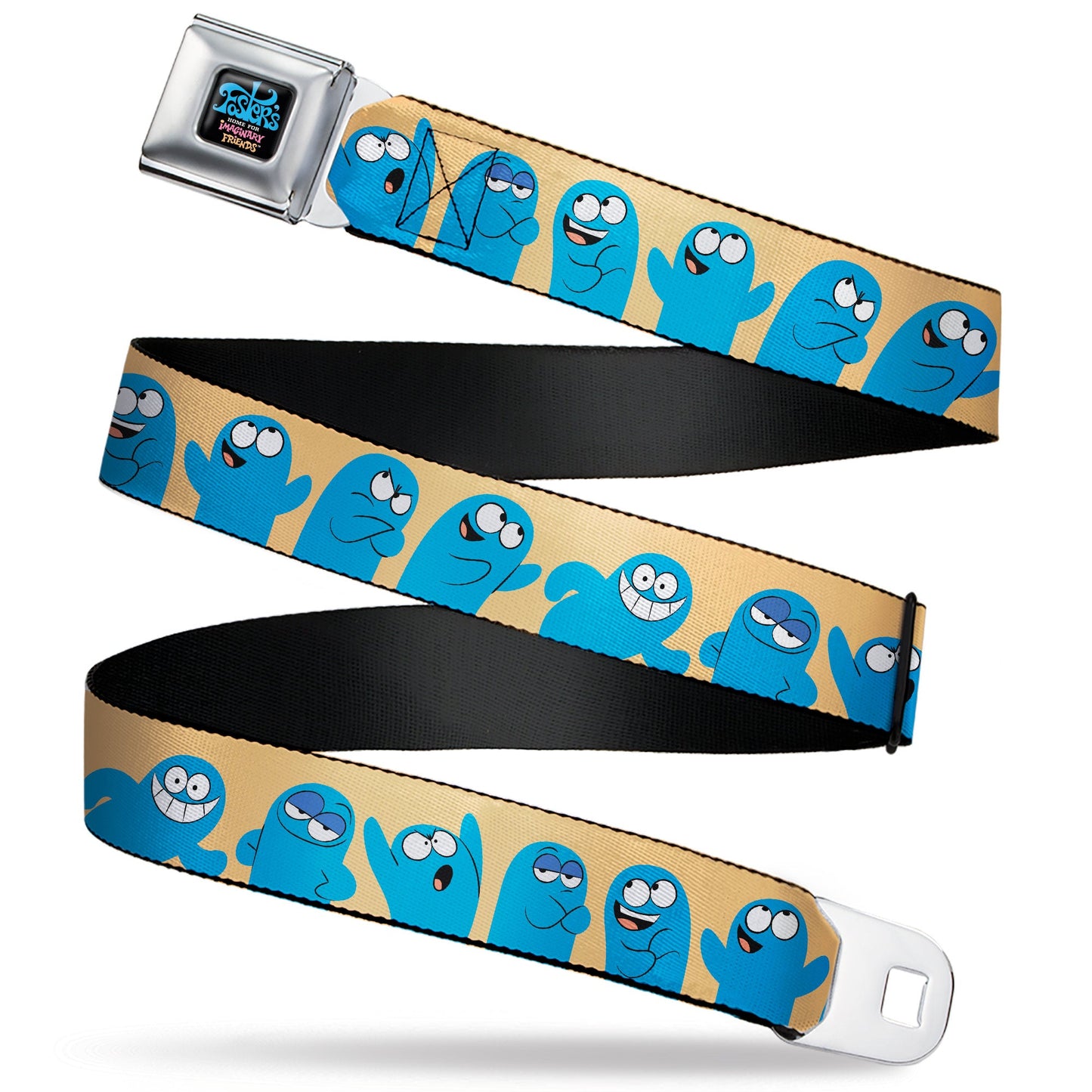 FOSTER'S HOME FOR IMAGINARY FRIENDS Title Logo Black/Multi Color Seatbelt Belt - Foster's Home for Imaginary Friends Bloo Expressions Beige Webbing