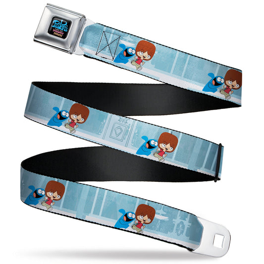 FOSTER'S HOME FOR IMAGINARY FRIENDS Title Logo Black/Multi Color Seatbelt Belt - Foster's Home for Imaginary Friends Mac and Bloo Pose Blues Webbing
