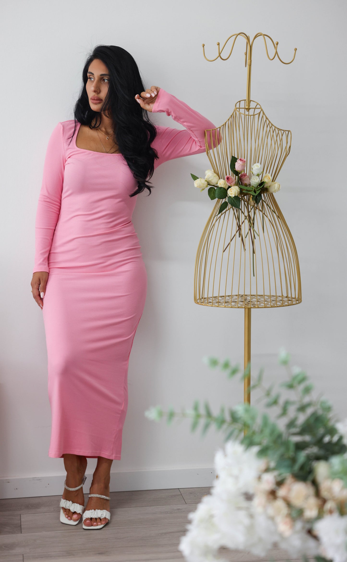 Date Look Clear Heel Rhinestone Sandals