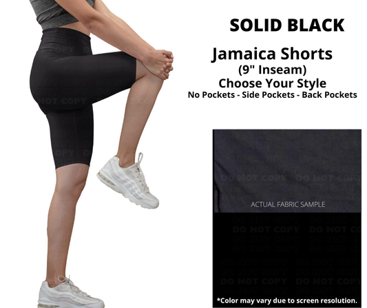 Preorder! Closes 7/2. ETA Sept. Solid Black Jamaica Shorts - Choose Your Pocket Style