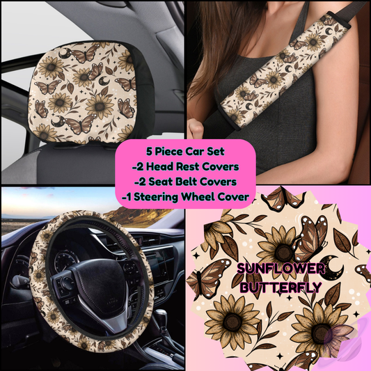 5 PIECE CAR SET-SUNFLOWER BUTTERFLY-PREORDER CLOSING 9/5