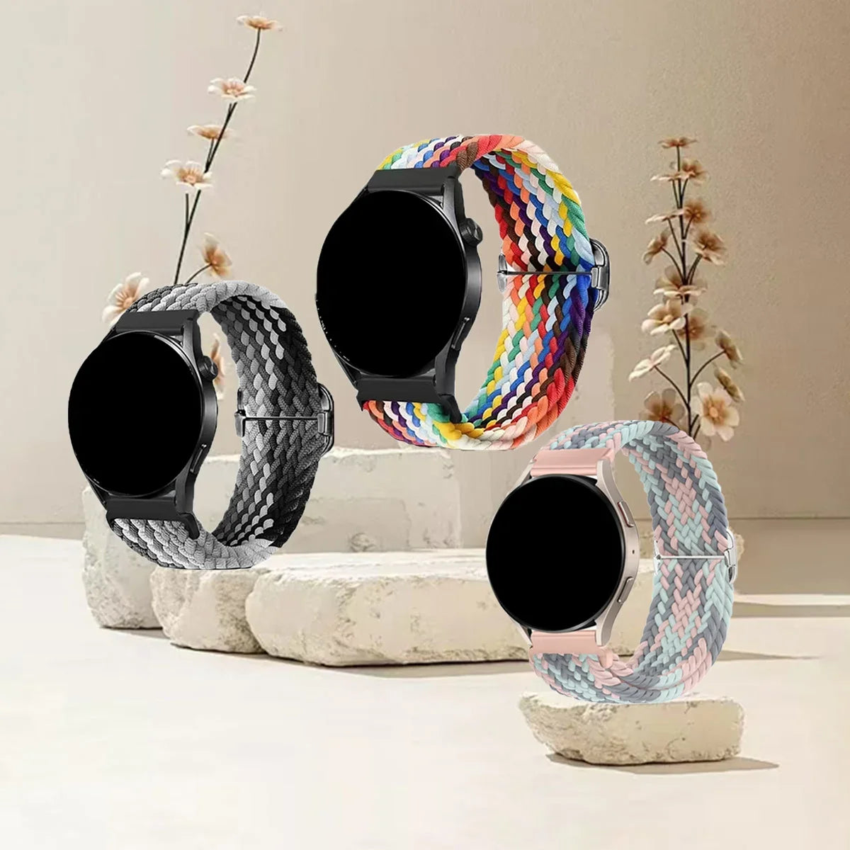 Samsung Galaxy Watch 7, 6, 5, 4 & FE Braided Stretch Loop Band 3-Pack