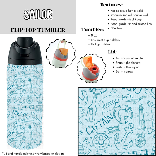 Preorder! Closes 6/2. ETA Aug. Sailor Flip Top Tumbler