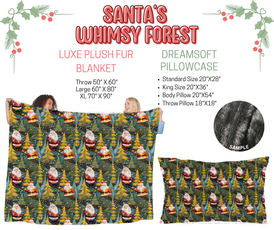 Preorder! Closes 9/3. ETA Dec. Santa's Whimsy Forest Luxe Plush Fur Blanket and/or DreamSoft Pillowcase
