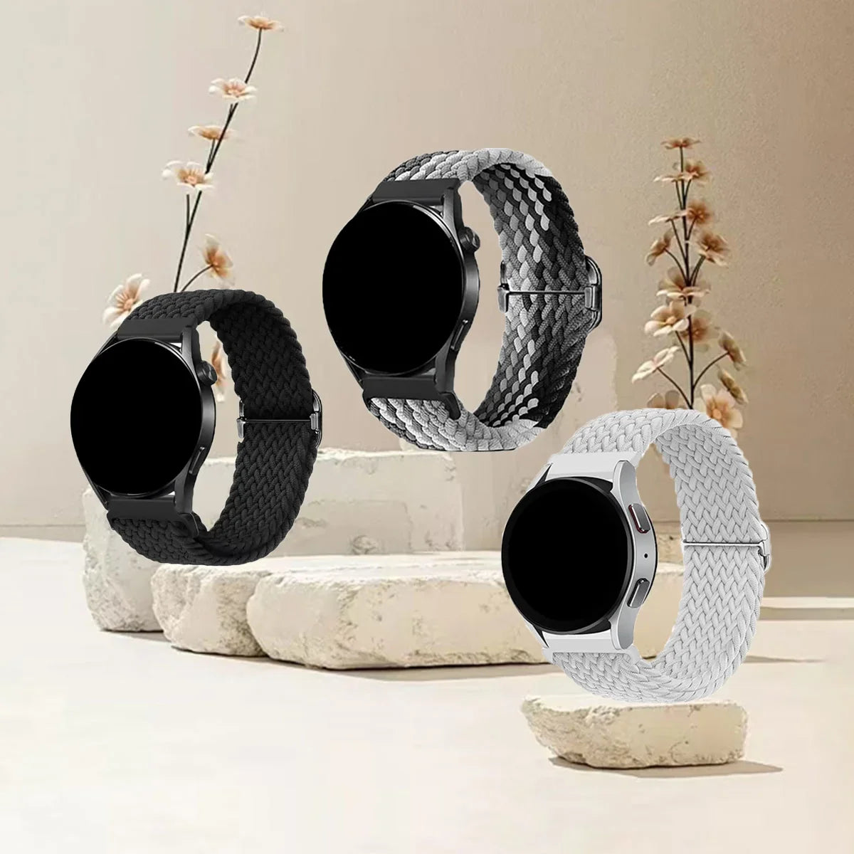 Samsung Galaxy Watch 7, 6, 5, 4 & FE Braided Stretch Loop Band 3-Pack