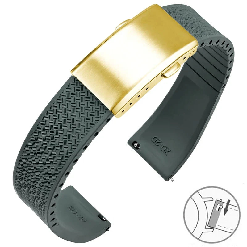 Samsung Galaxy Watch 7, 6, 5, 4 & FE FKM Rubber Band with Folding Clasp