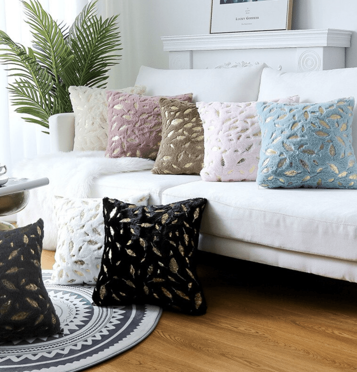 Dixie Plush Velvet 18x18 Decorative Pillow With Gold Hand-Painted Decal