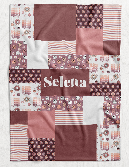 Custom Personalized Plush Minky Blanket - Groovy Mama Faux Quilt Style  // 3 sizes