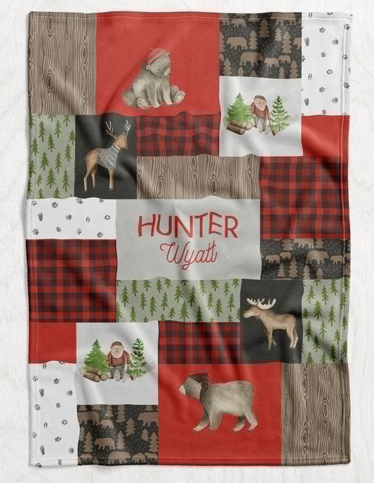 Custom Personalized Plush Minky Blanket - Lumberjack Faux Quilt Style // 3 sizes