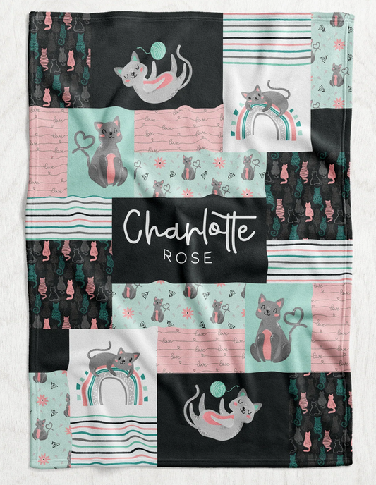 Custom Personalized Plush Minky Blanket - Cat Faux Quilt Style // 3 sizes