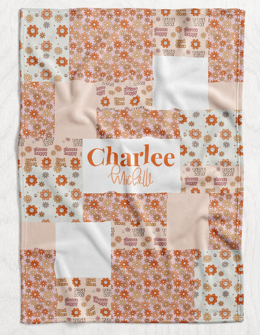 Custom Personalized Plush Minky Blanket - Choose Happy Faux Quilt Style // 3 sizes