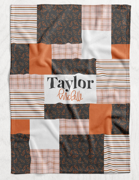 Custom Personalized Plush Minky Blanket - Cozy Autumn Faux Quilt Style // 3 sizes