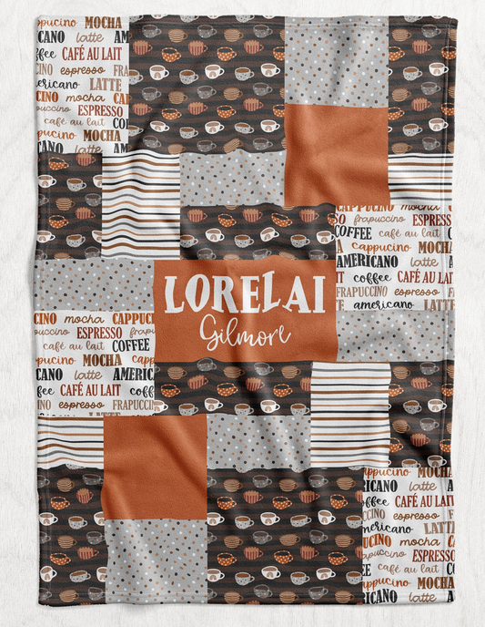Custom Personalized Plush Minky Blanket - Coffee Lover Faux Quilt Style // 3 sizes