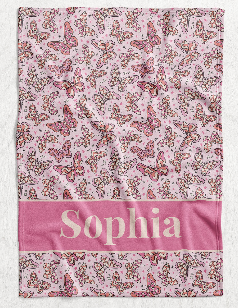 Custom Personalized Plush Minky Blanket - Butterfly Hearts Faux Quilt Style // 3 sizes