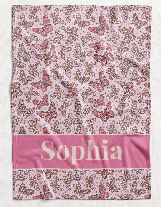 Custom Personalized Plush Minky Blanket - Butterfly Hearts Faux Quilt Style // 3 sizes
