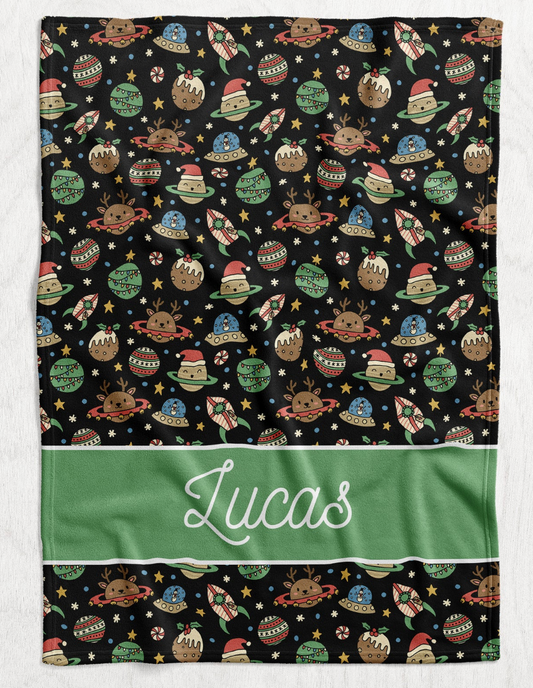 Custom Personalized Plush Minky Blanket - Festive Space Faux Quilt Style // 3 sizes