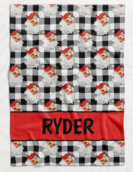 Custom Personalized Plush Minky Blanket - Buffalo Check Santa Faux Quilt Style // 3 sizes