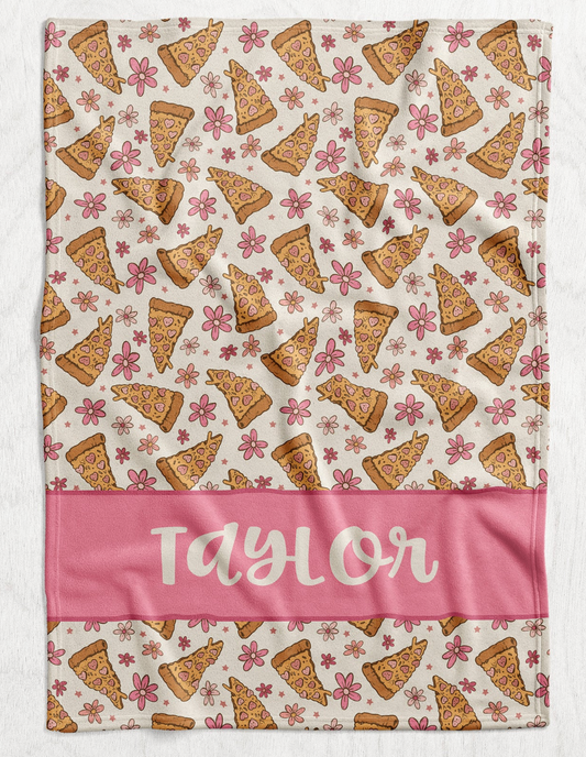 Custom Personalized Plush Minky Blanket - Pizza Hearts Faux Quilt Style // 3 sizes