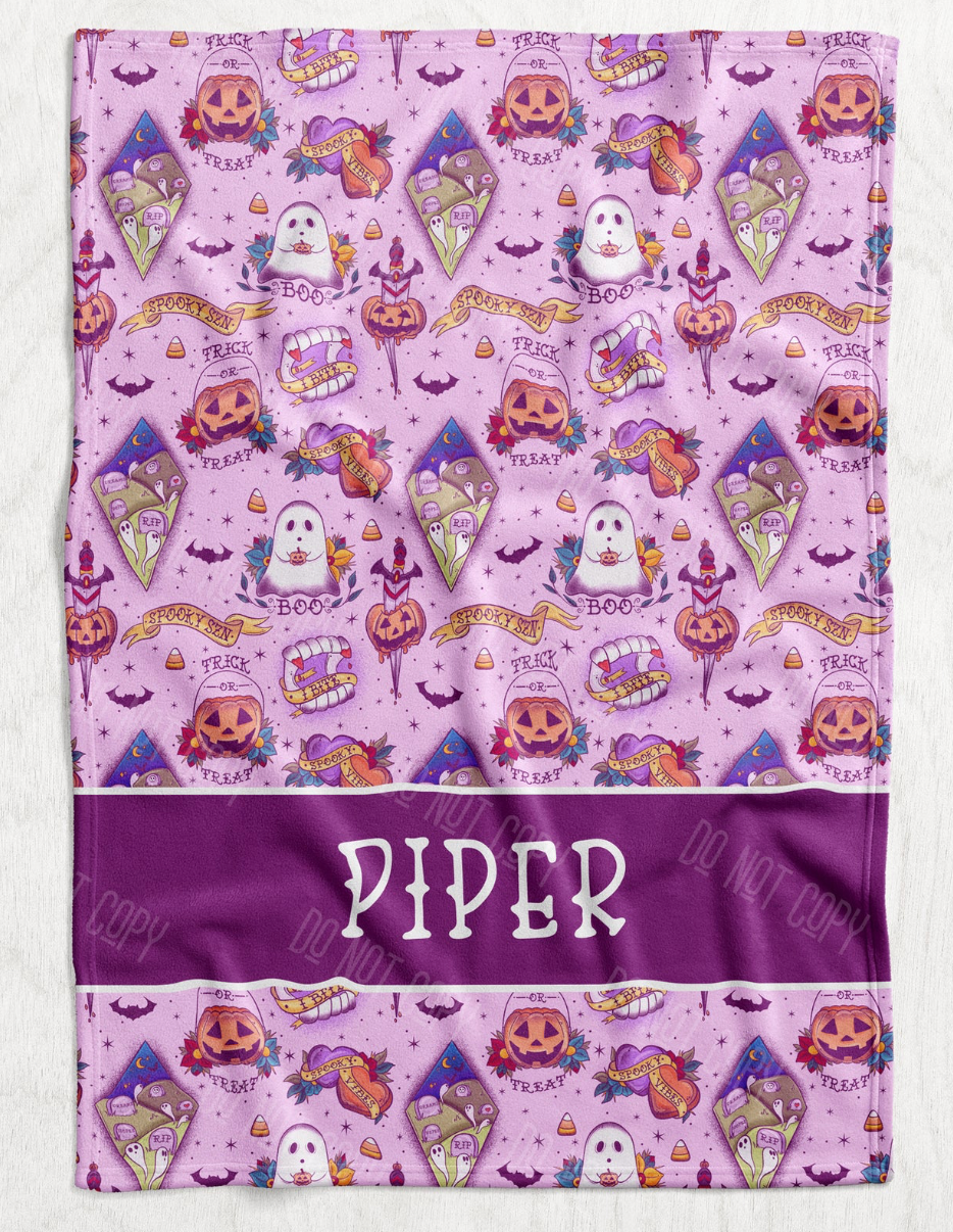 Custom Personalized Plush Minky Blanket - Spooky Season Faux Quilt Style // 3 sizes