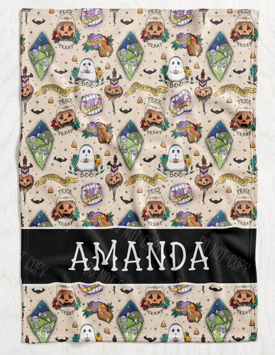Custom Personalized Plush Minky Blanket - Boo Season Faux Quilt Style // 3 sizes
